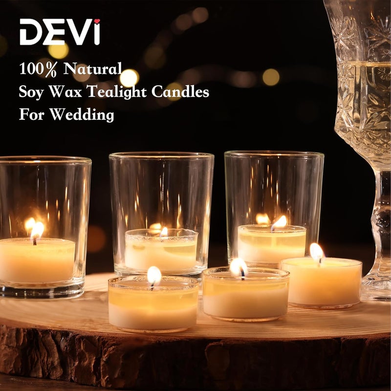Devi Soy Tea Lights Candles 200 Pack, 6 Hour White Tea Candles Bulk, Soy Wax Tea Lights Bulk-6 Hours Long Burning, Unscented Small Votives Bulk for Wedding Favors, Party Events, Shabbat,Home Decor - Image 4